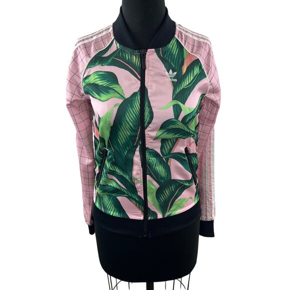 Adidas x FARM RIO SST Pink Green Track Jacket Big Leaf Full-Zip XX-Small XXS NEW - Picture 1 of 8